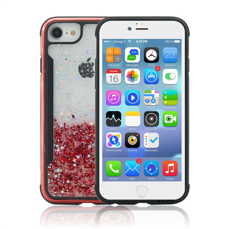 

Sand-like Texture PC Back + TPU Frame Shiny Glittery Phone Case for iPhone 8/7/6 - Red, iPhone 8 4.7 inch