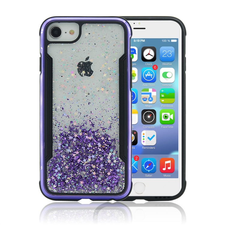 

Sand-like Texture PC Back + TPU Frame Shiny Glittery Phone Case for iPhone 8/7/6 - Purple, iPhone 8 4.7 inch