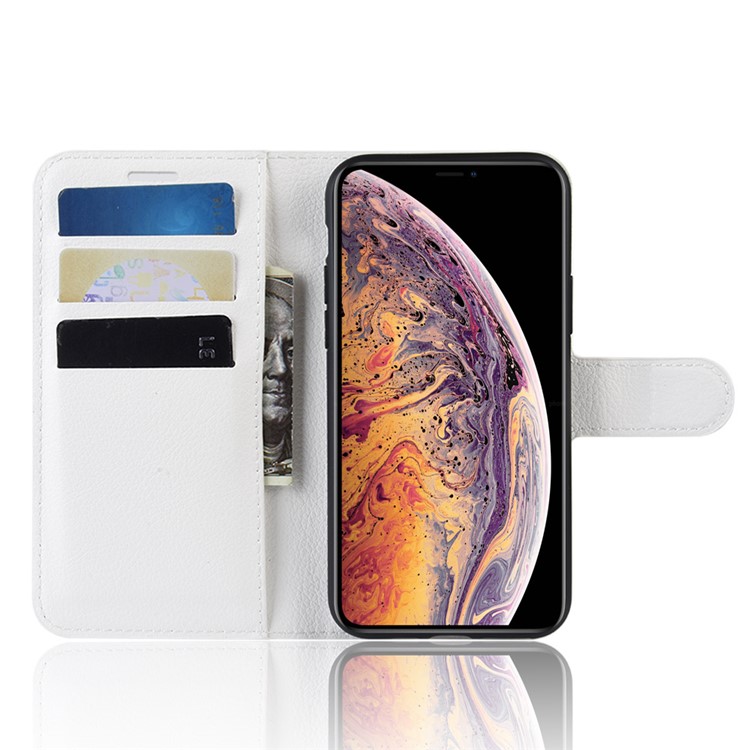 Case de Support en Cuir de Portefeuille Litchi Skin Pour Iphone 11 Pro Max 6,5 Pouces (2019) - Blanche-4