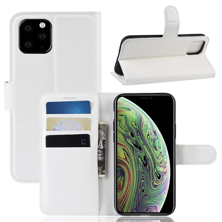 Litchi Skin Wallet Leather Stand Case for iPhone (2019) 5.8-inch - White-1