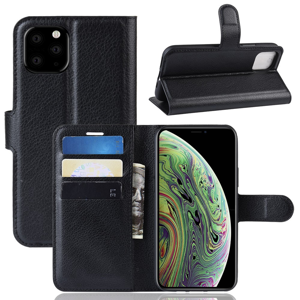 Lichia Pele Carteira Estojo De Couro Para Iphone (2019) 5,8 Polegadas - Preto-1