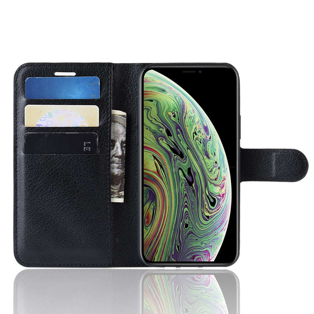 Lichia Pele Carteira Estojo De Couro Para Iphone (2019) 5,8 Polegadas - Preto-4