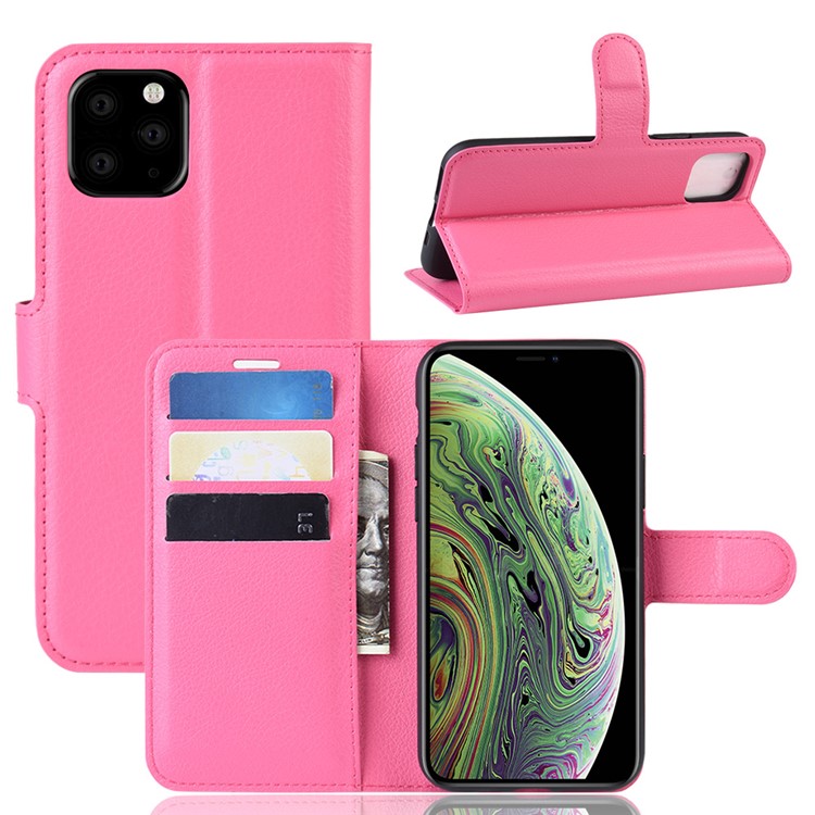 Lichia Pele Carteira Estojo De Couro Para Iphone (2019) 5,8 Polegadas - Rosa-1