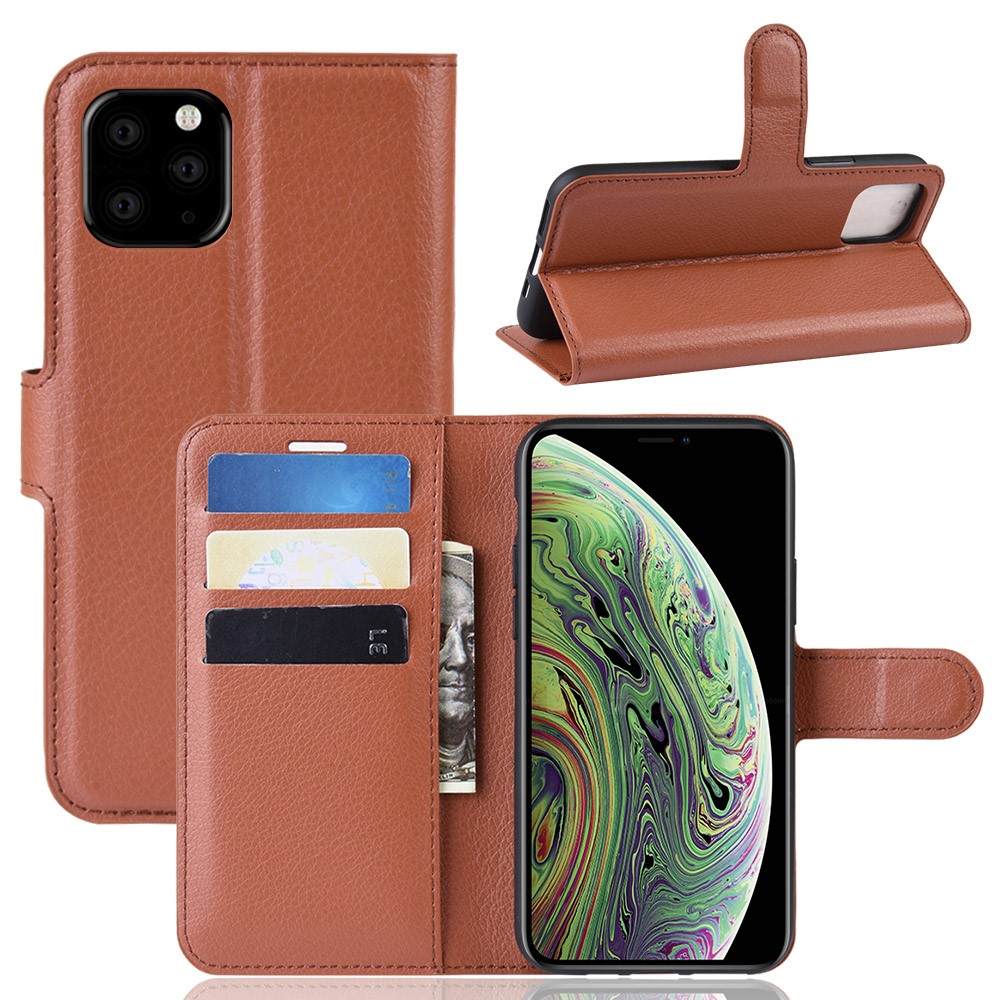Lichia Pele Carteira Estojo De Couro Para Iphone (2019) 5,8 Polegadas - Castanho-1