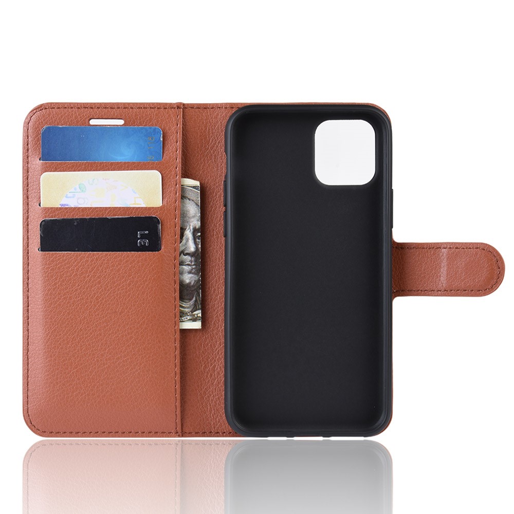 Lichia Pele Carteira Estojo De Couro Para Iphone (2019) 5,8 Polegadas - Castanho-3