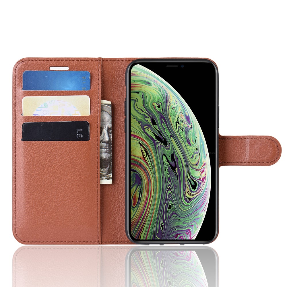 Lichia Pele Carteira Estojo De Couro Para Iphone (2019) 5,8 Polegadas - Castanho-4