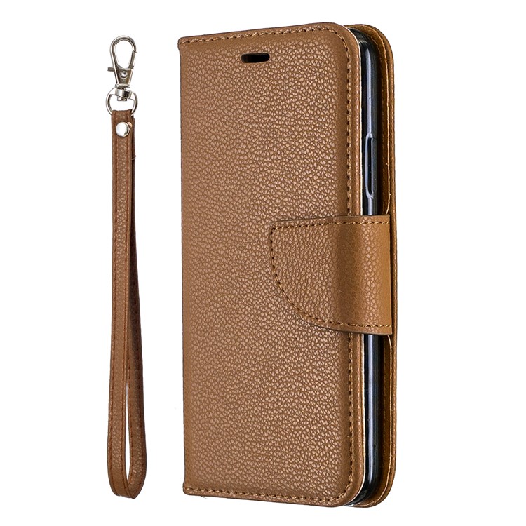 For iPhone X/XS 5.8 inch Litchi Texture Wallet Stand Leather Protective Phone Case with Strap - Brown-2