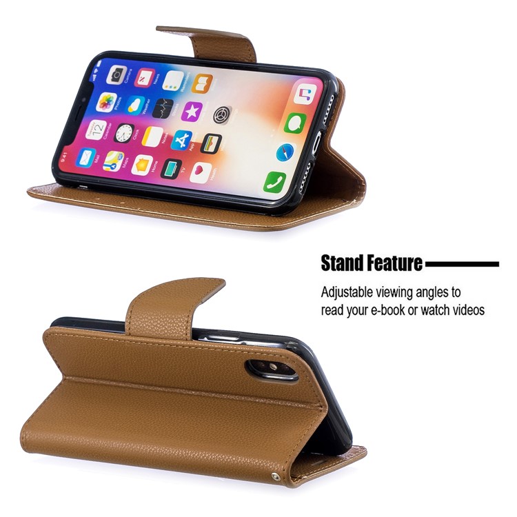 For iPhone X/XS 5.8 inch Litchi Texture Wallet Stand Leather Protective Phone Case with Strap - Brown-5