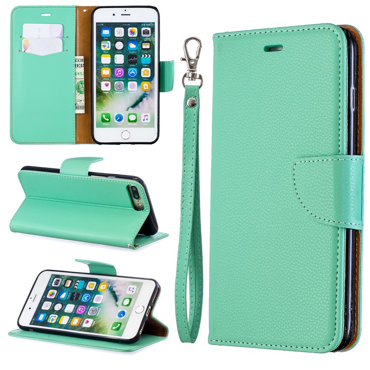 Litchi Skin Leather Wallet Case for iPhone 8 Plus / 7 Plus - Green-1