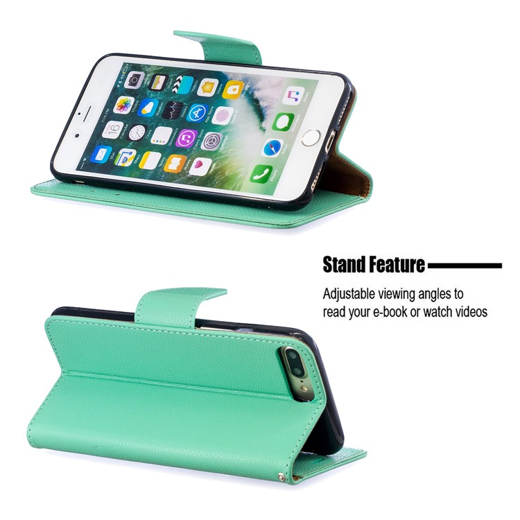 Litchi Skin Leather Wallet Case for iPhone 8 Plus / 7 Plus - Green-5