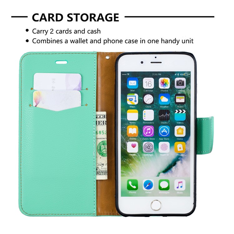 Litchi Skin Leather Wallet Case for iPhone 8 Plus / 7 Plus - Green-6