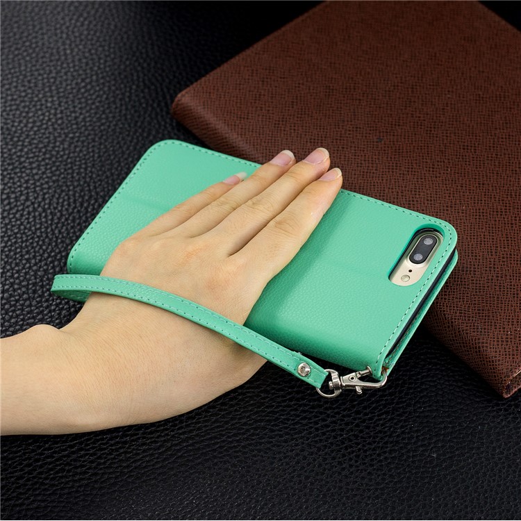 Litchi Skin Leather Wallet Case for iPhone 8 Plus / 7 Plus - Green-9