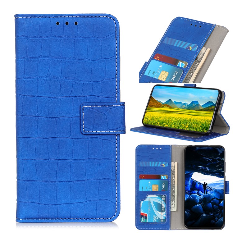 Crocodile Texture Leather Wallet Stand Phone Case Cover for iPhone (2019) 5.8-inch - Blue-1