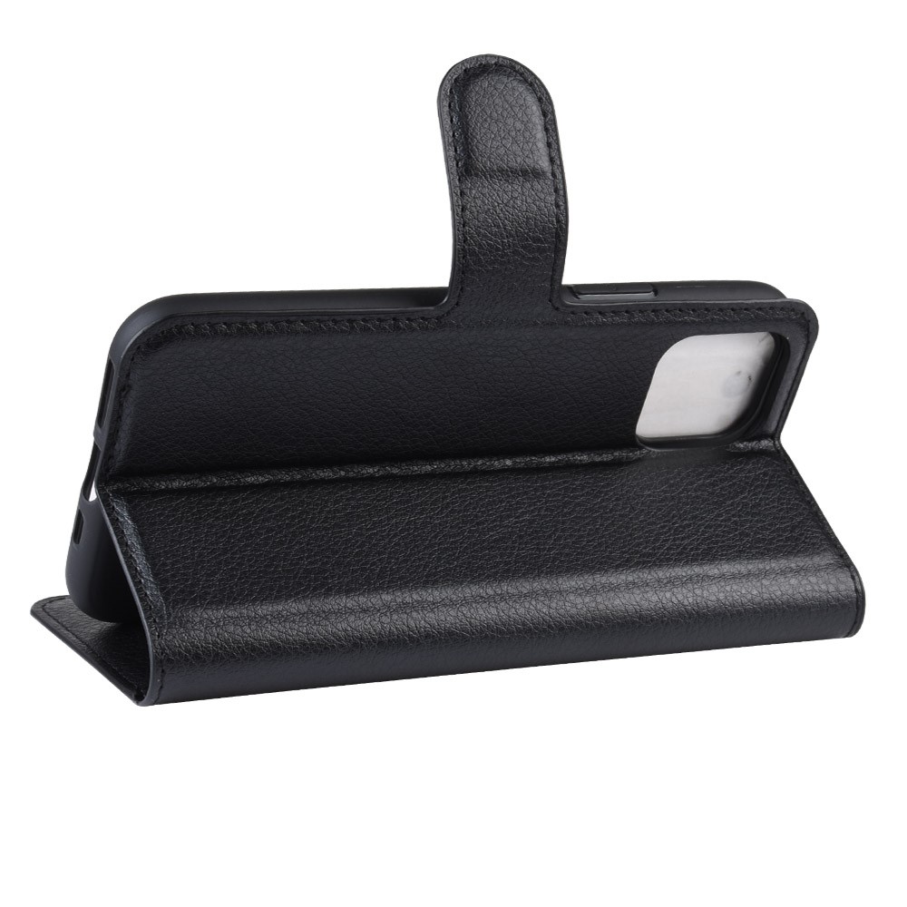 Carteira De Couro Lichia Pele Stand Case Para Iphone (2019) 6.1-inch - Preto-5