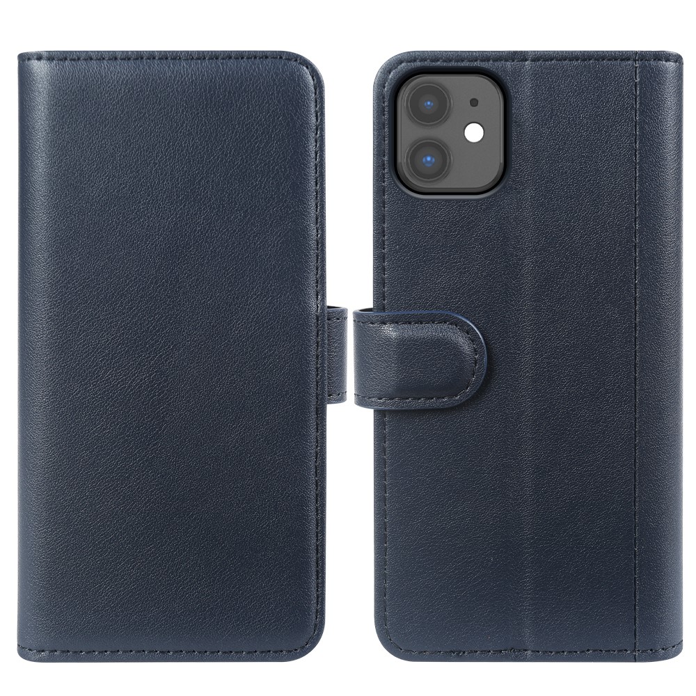 For iPhone 11 Phone Cases Genuine Split Leather Wallet Mobile Cover Stand - Blue