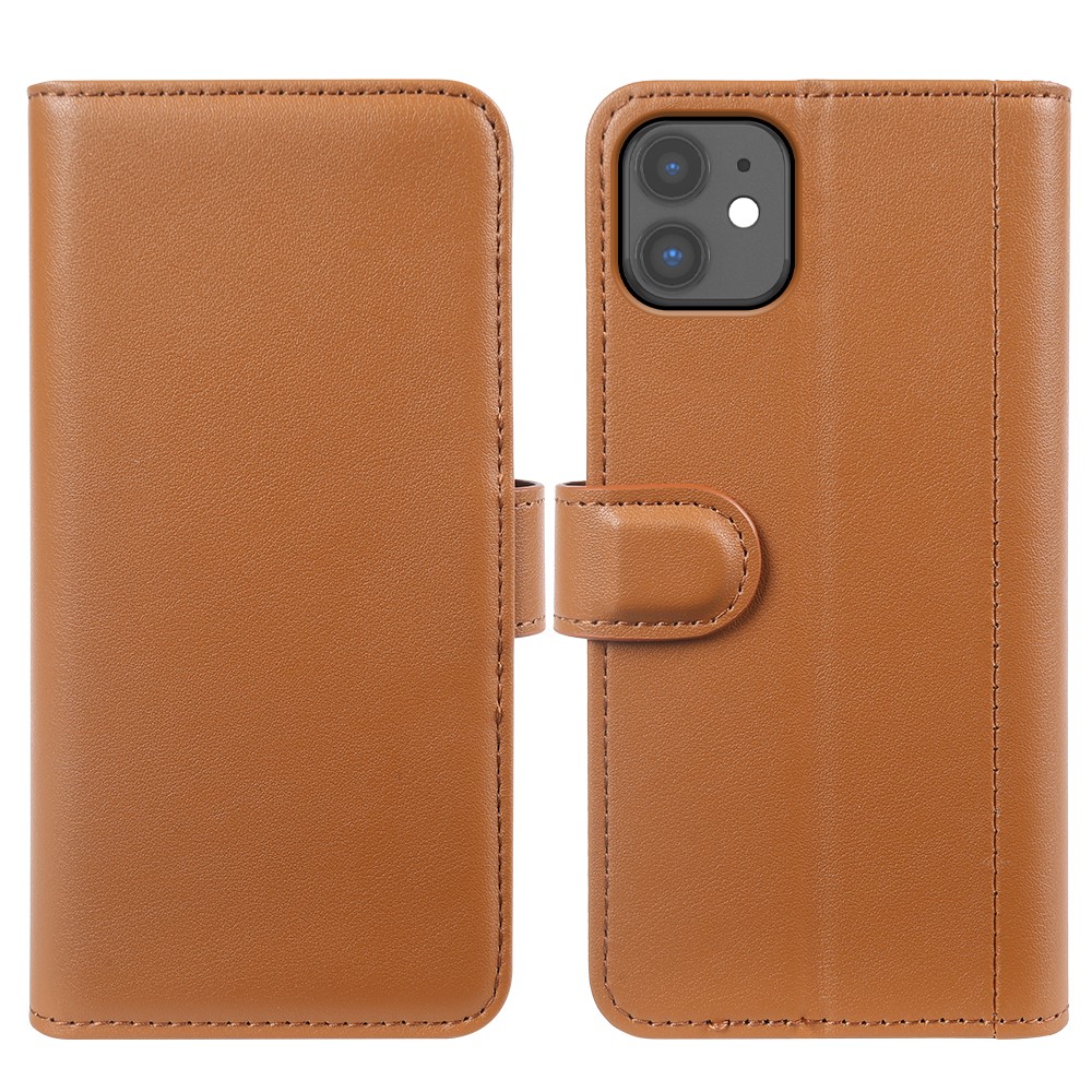 For iPhone 11 Phone Cases Genuine Split Leather Wallet Mobile Cover Stand - Light Brown