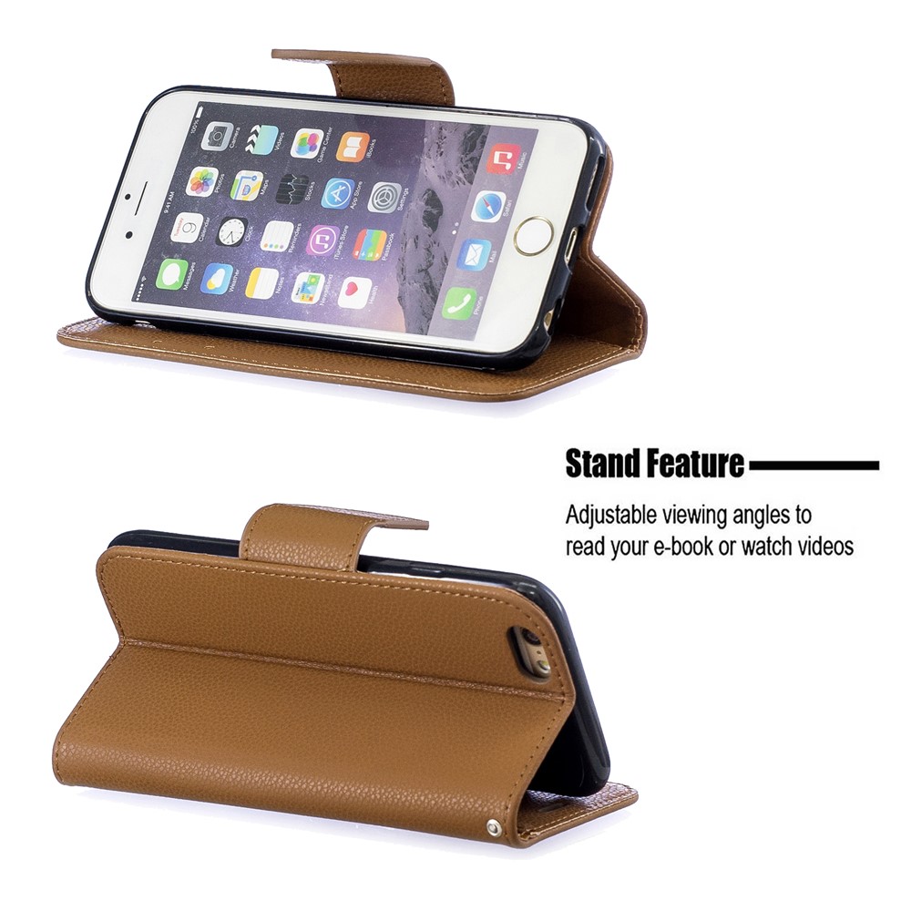 Case de Support de Portefeuille en Cuir de Texture Litchi Pour Iphone 6/6S - Brun