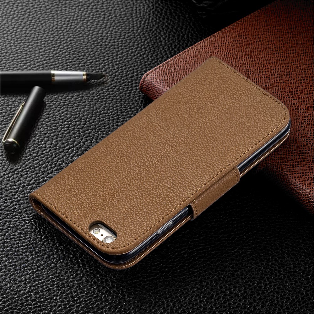 Case de Support de Portefeuille en Cuir de Texture Litchi Pour Iphone 6/6S - Brun