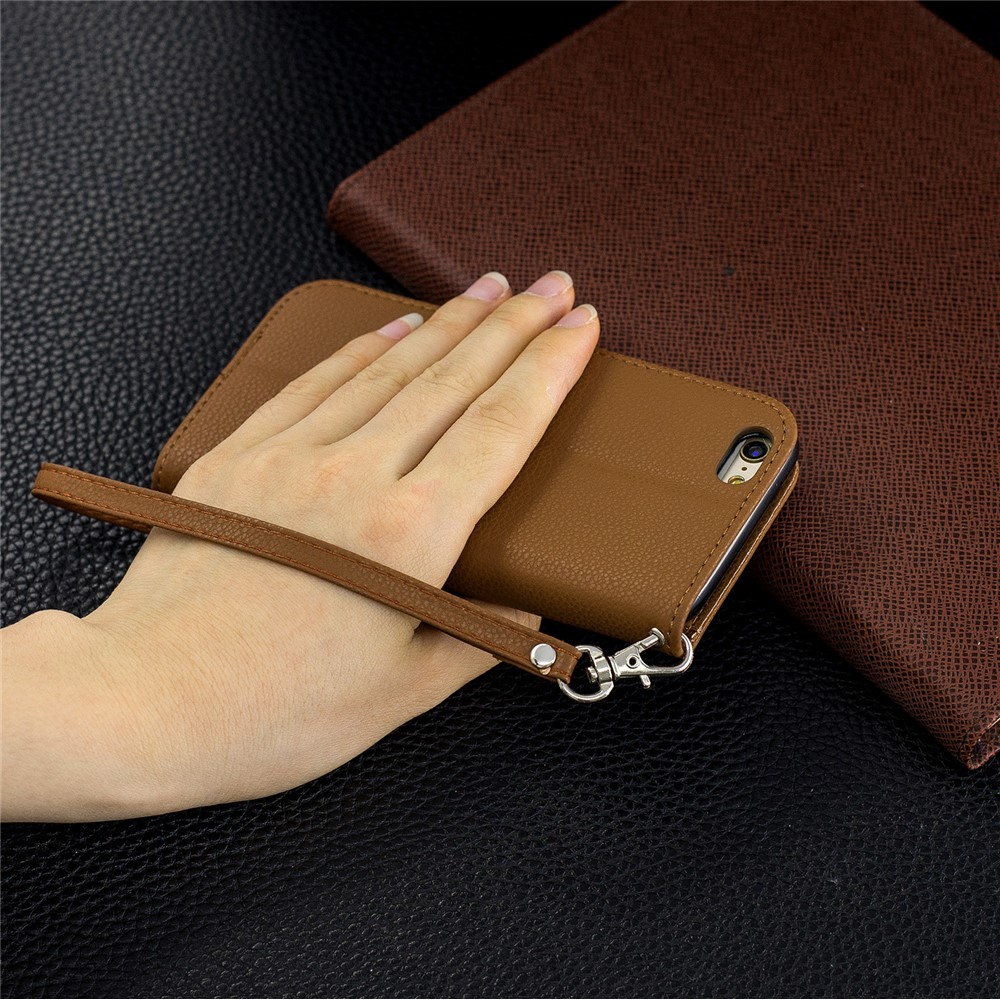 Litchi Texture Leather Wallet Stand Case for iPhone 6/6S - Brown-9