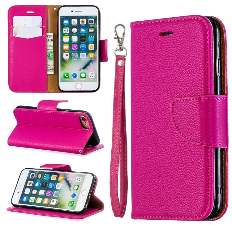 Litchi Texture Leather Wallet Stand Case for iPhone 7/8 - Rose-1