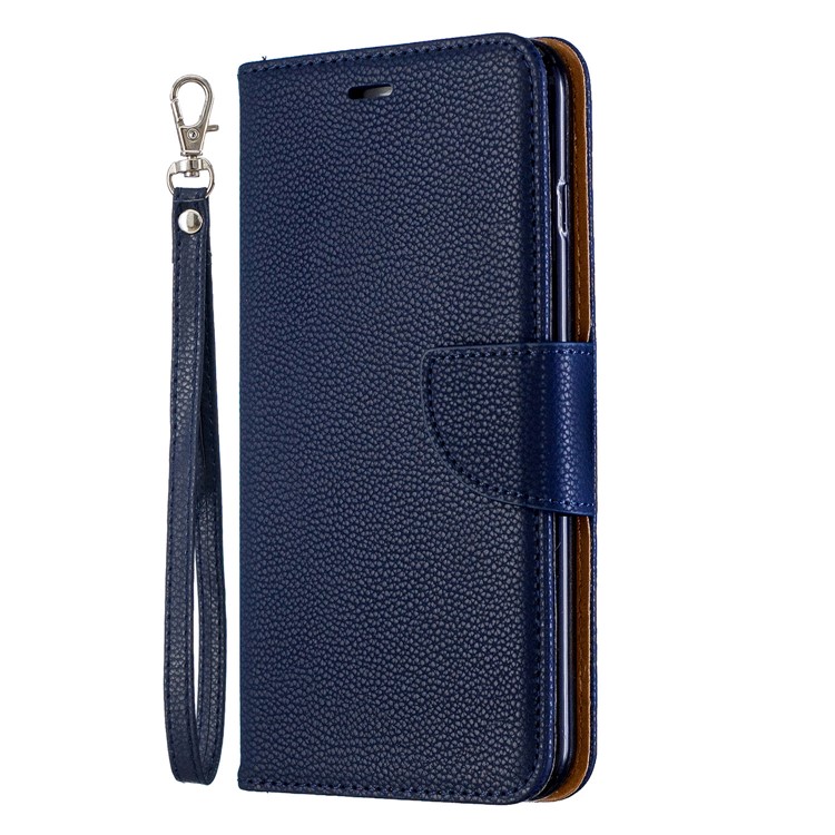 Litchi Texture Leather Wallet Stand Case for iPhone 6 Plus - Dark Blue-2