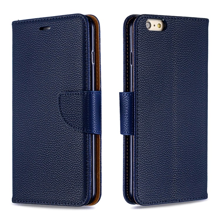 Litchi Texture Leather Wallet Stand Case for iPhone 6 Plus - Dark Blue-4