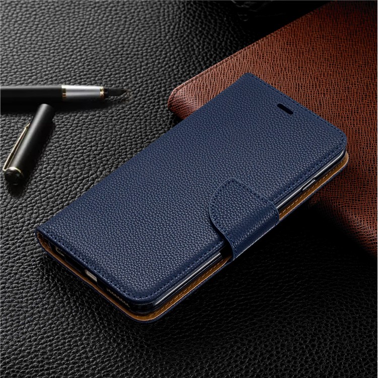 Litchi Texture Leather Wallet Stand Case for iPhone 6 Plus - Dark Blue-7