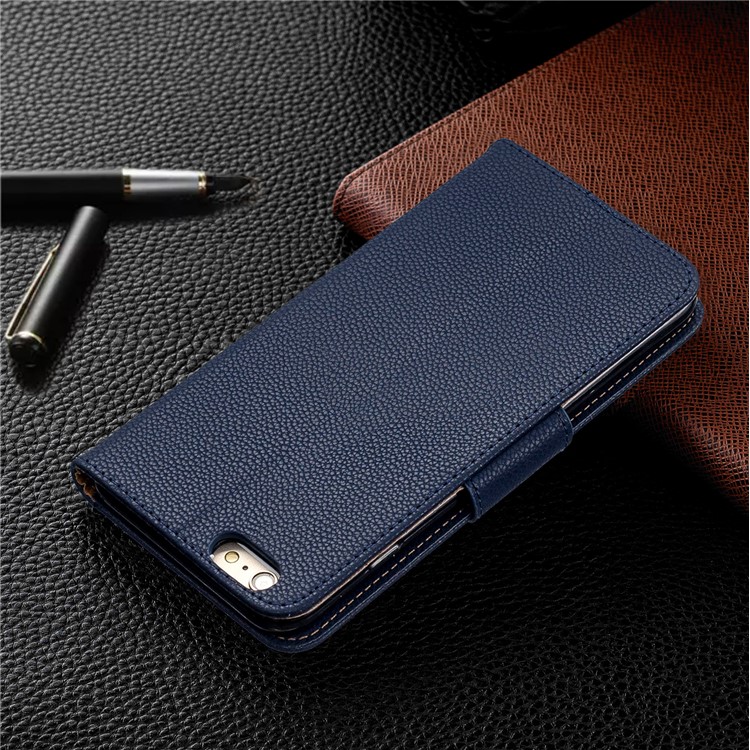 Litchi Texture Leather Wallet Stand Case for iPhone 6 Plus - Dark Blue-8