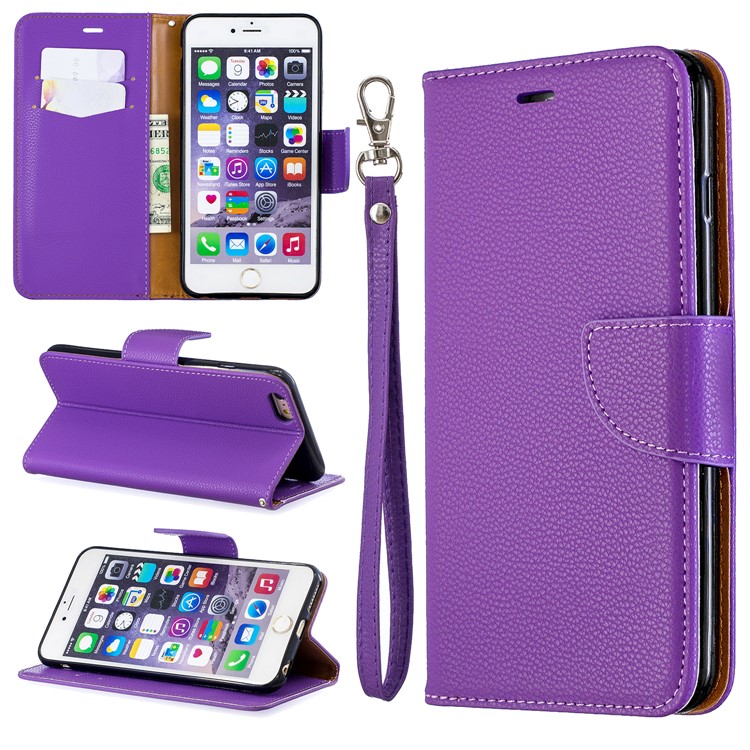 

Litchi Texture Leather Wallet Stand Case for iPhone 6 Plus - Purple, iPhone 6 Plus 5.5 inch