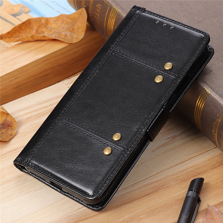 Crazy Horse Texture Rivet Decorated PU Leather Stand Wallet Phone Case for iPhone (2019) 6.1-inch - Black-11