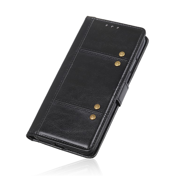 Crazy Horse Texture Rivet Decorated PU Leather Stand Wallet Phone Case for iPhone (2019) 6.1-inch - Black-6