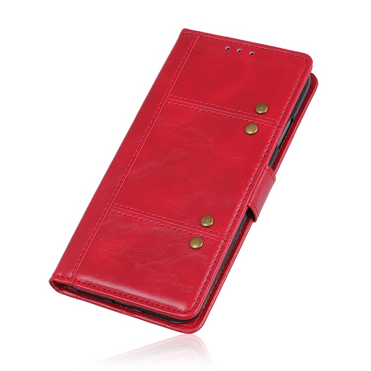 Rivet Decorated Cowide Texture PU Leather Stand Wallet Case for iPhone (2019) 6.1-inch - Red-6