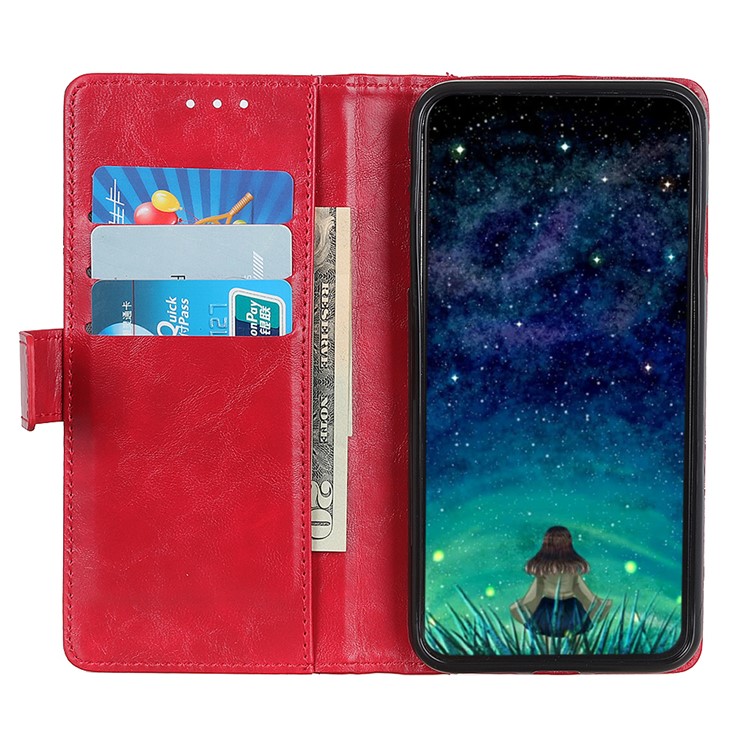 Rivet Decorated Cowide Texture PU Leather Stand Wallet Case for iPhone (2019) 6.1-inch - Red-9