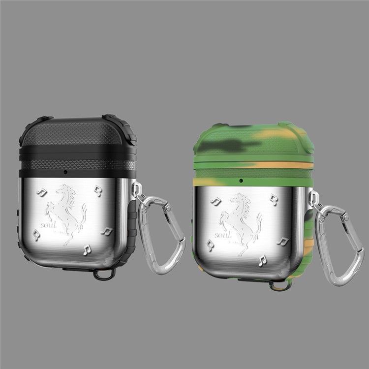 Silicone + Metal Hybrid Case for Apple AirPods with Charging Case (2019) (2016) / Wireless Charging Case (2019) - Silver-2