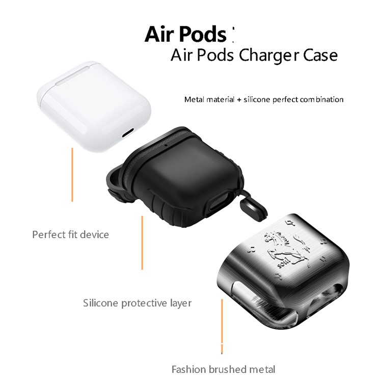 Silicone + Metal Hybrid Case for Apple AirPods with Charging Case (2019) (2016) / Wireless Charging Case (2019) - Silver-7