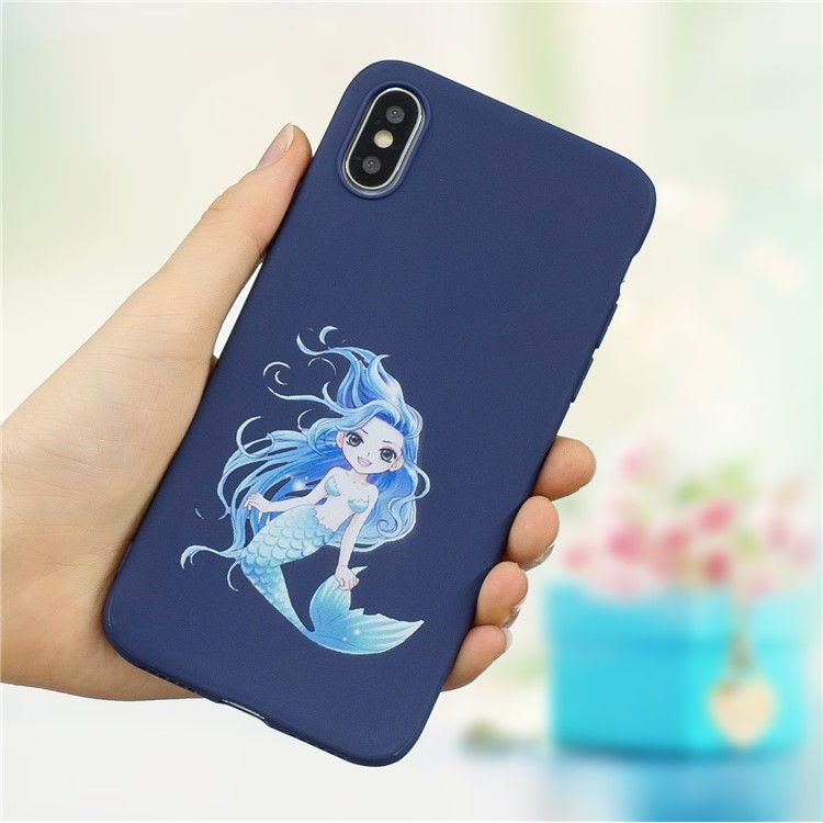 

Для Iphone X / XS Матовый ТПУ Чехол Для Телефона С Тиснением - Темно-синий / Русалка, iPhone X