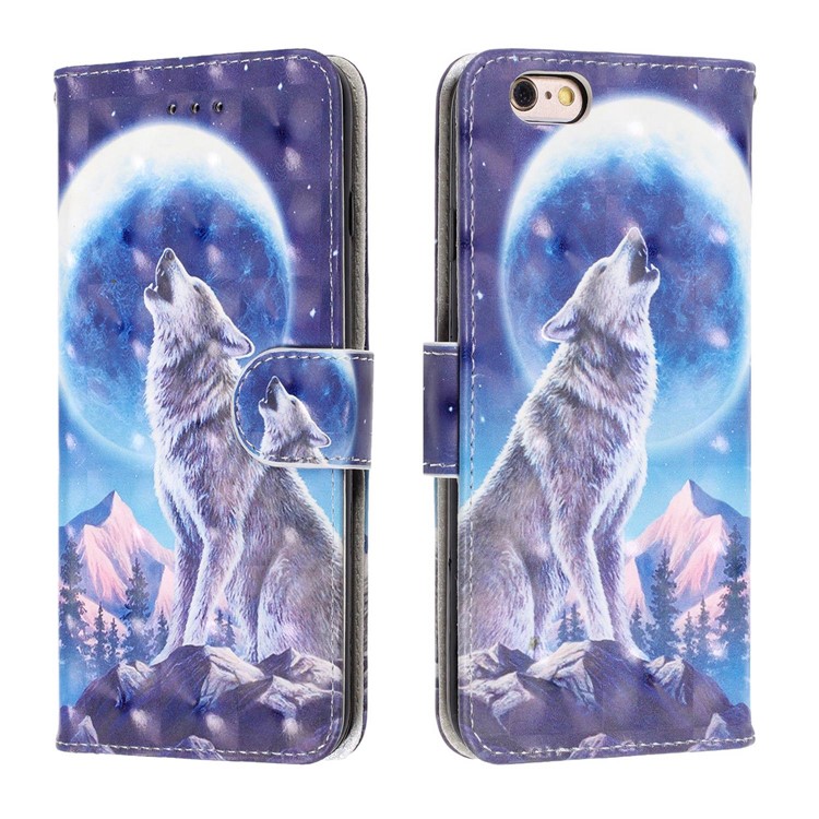 Light Spot Decor Modelado Carteira De Couro Caso De Telefone Celular Para O Iphone 6 / 6s - Lobo E Luar-2