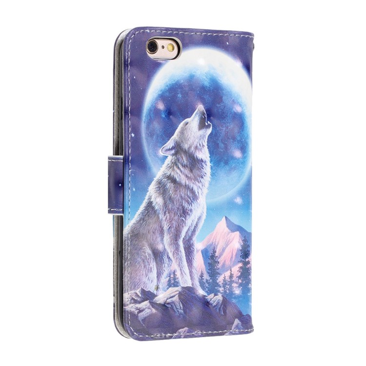 Light Spot Decor Modelado Carteira De Couro Caso De Telefone Celular Para O Iphone 6 / 6s - Lobo E Luar-4