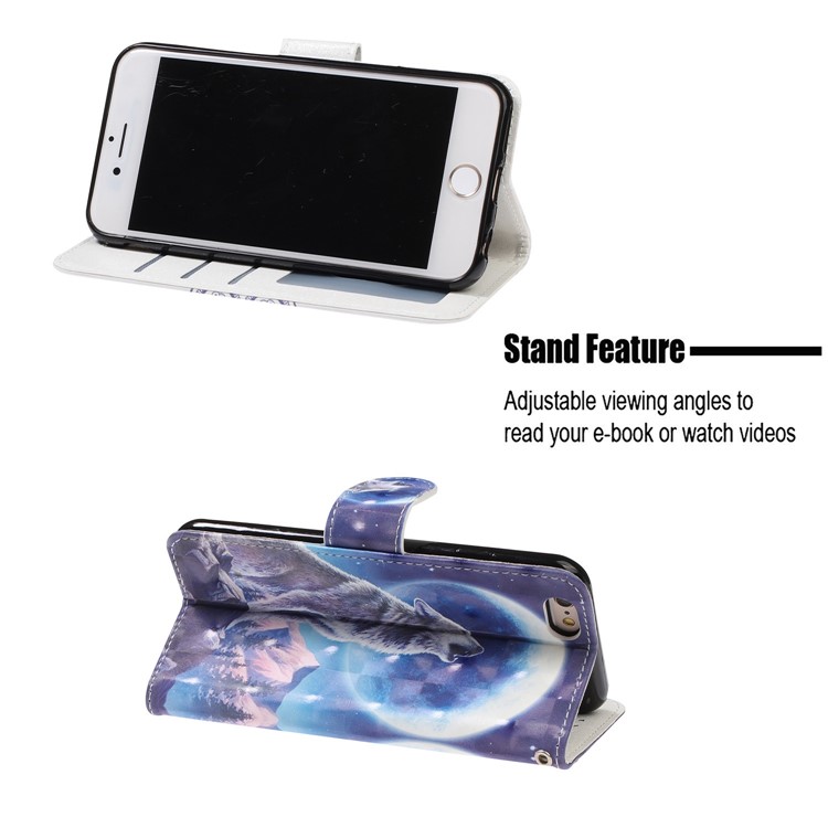 Light Spot Decor Modelado Carteira De Couro Caso De Telefone Celular Para O Iphone 6 / 6s - Lobo E Luar-7