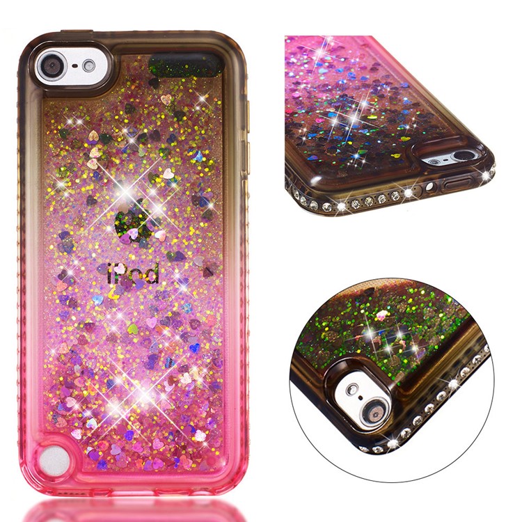 Strass Decoração Glitter Pó TPU Telefone Shell Para Pod Touch (2019) / 6 / 5 - Castanho / Vermelho-1