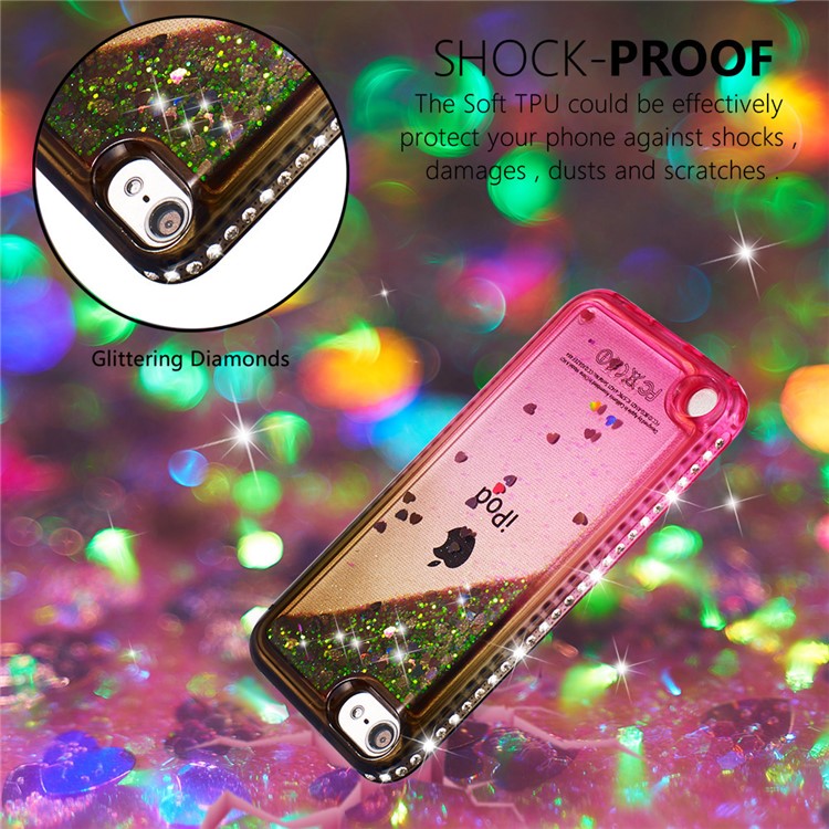 Strass Decoração Glitter Pó TPU Telefone Shell Para Pod Touch (2019) / 6 / 5 - Castanho / Vermelho-5