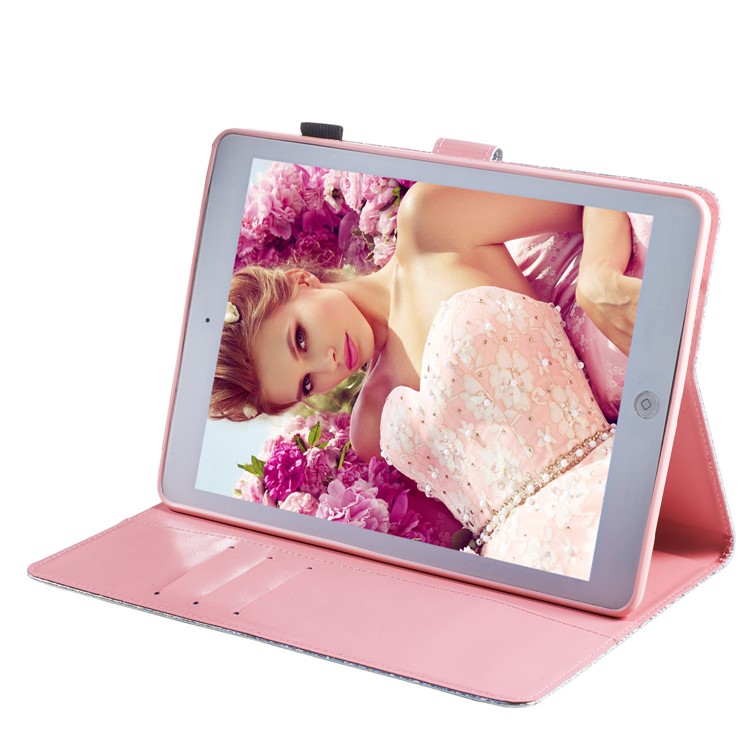 Reflective Wallet Stand Leather Case for iPad Air 2/Air (2013)/iPad 9.7-inch (2018)/iPad 9.7-inch (2017) - Flower-5
