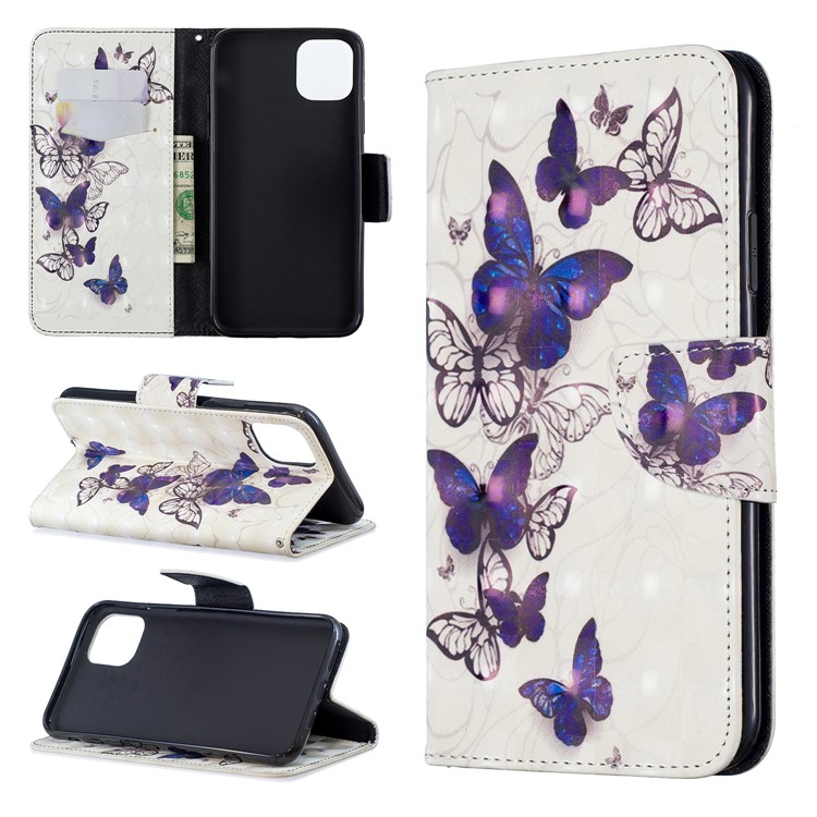 La Decoración Del Punto Ligero Modeló La Caja De Cuero Del Teléfono De La Cartera Para El Iphone (2019) 6,5 Pulgadas - Bandadas De Mariposas-1
