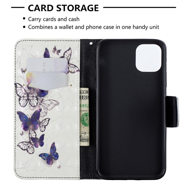 La Decoración Del Punto Ligero Modeló La Caja De Cuero Del Teléfono De La Cartera Para El Iphone (2019) 6,5 Pulgadas - Bandadas De Mariposas-6