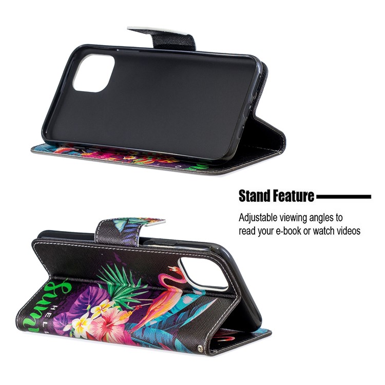 Light Spot Decor Patterned Leather Wallet Phone Shell for iPhone (2019) 6.5-inch - Flamingo-5