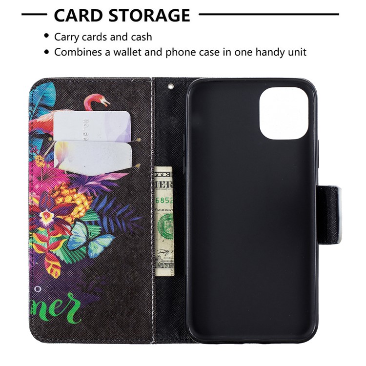 Light Spot Decor Patterned Leather Wallet Phone Shell for iPhone (2019) 6.5-inch - Flamingo-6