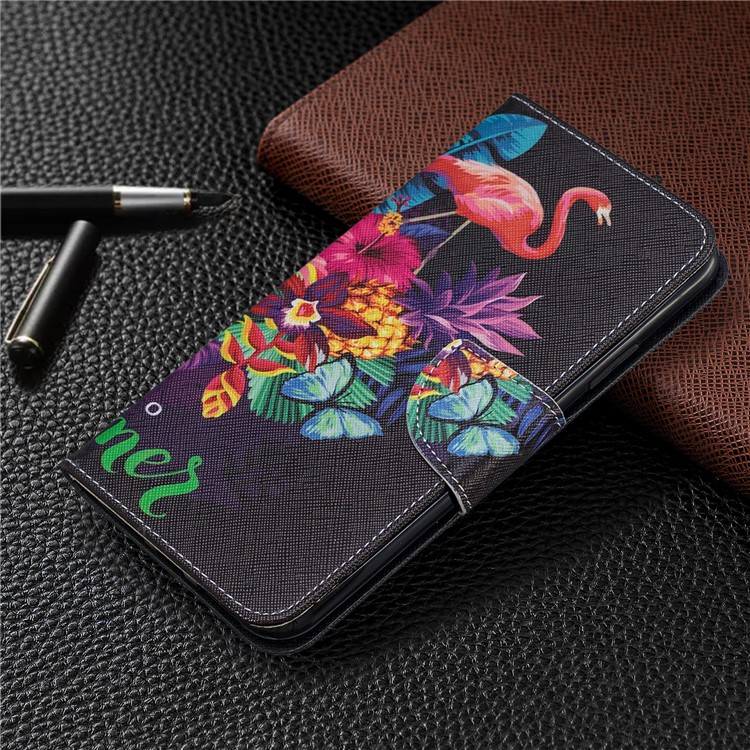 Light Spot Decor Patterned Leather Wallet Phone Shell for iPhone (2019) 6.5-inch - Flamingo-7