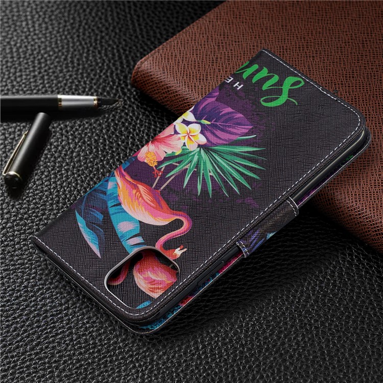 Light Spot Decor Patterned Leather Wallet Phone Shell for iPhone (2019) 6.5-inch - Flamingo-8