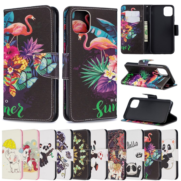 Light Spot Decor Patterned Leather Wallet Phone Shell for iPhone (2019) 6.5-inch - Flamingo-9
