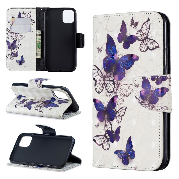Para O Iphone (2019) 6.1-inch Padrão Impressão PU Carteira De Couro Carteira Caso De Telefone Celular - Lindas Borboletas-1